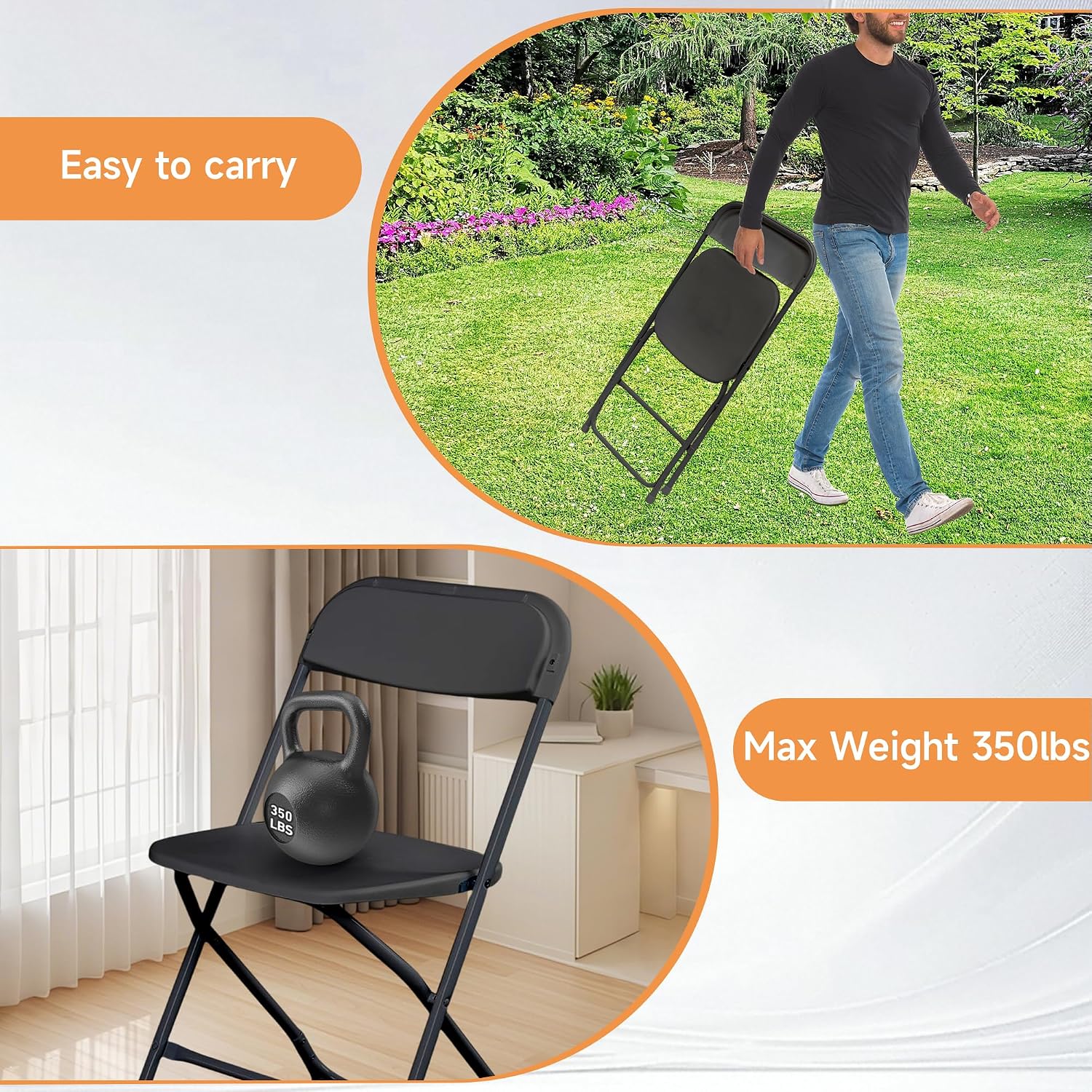 1 Pack Black Plastic Folding Chair,Portable,Set of 1,Heavy-Duty Commercial Seats with Steel Frame, 350 lb Capacity, for Indoor & Outdoor Events, Banquet, Party, Dinning, Work