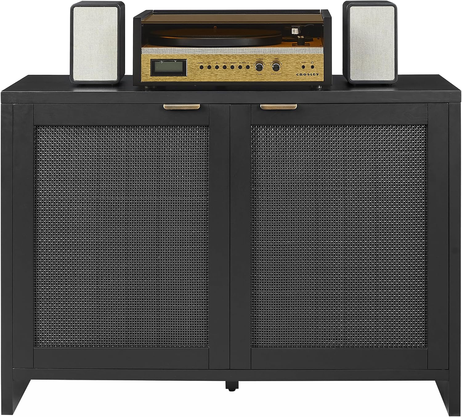 Crosley Furniture Kenji Media Console, Record Player Stand with Vinyl Storage, Modern Home Organizer, Black