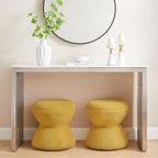 VANOMi Multi-Functional Boucle Ottoman, Set of 2, Vanity Stool Chair, Sturdy Wooden Footstool, Suitable for Living Room, Bedroom, and Entryway, Without Installation, Yellow