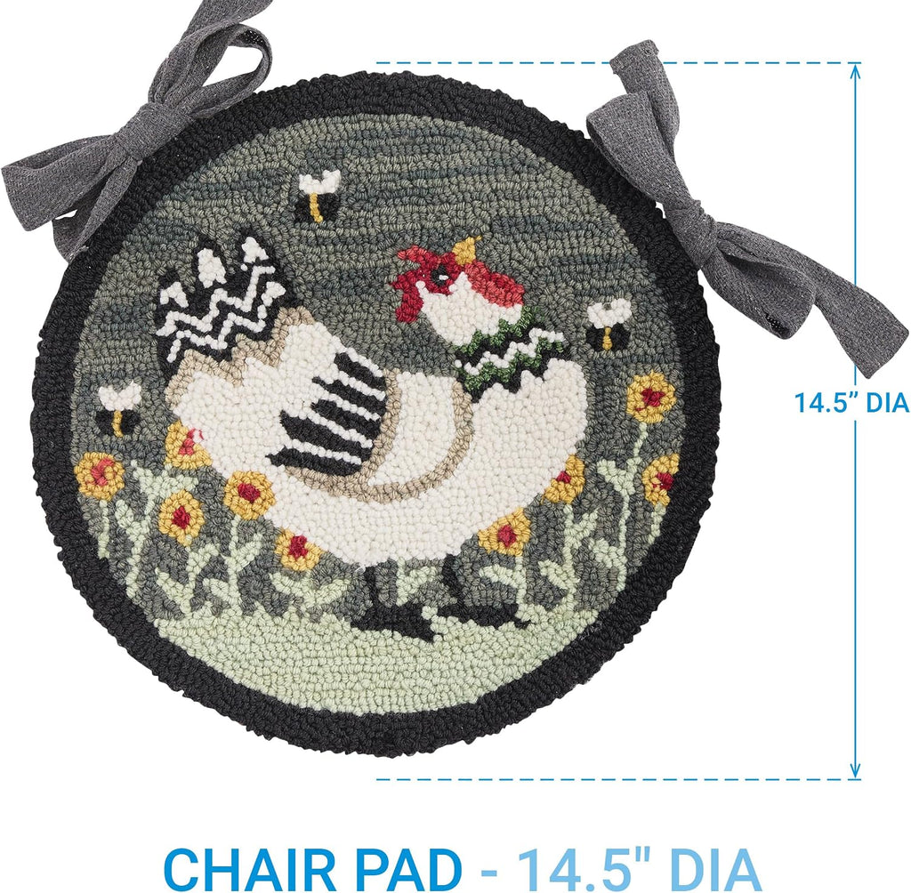 Park Designs My Little White Hen Hooked Chair Pad, Woven Farmhouse Style Seat Cover, Garden Farm Animal Print Seat Accessory