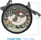 Park Designs My Little White Hen Hooked Chair Pad, Woven Farmhouse Style Seat Cover, Garden Farm Animal Print Seat Accessory