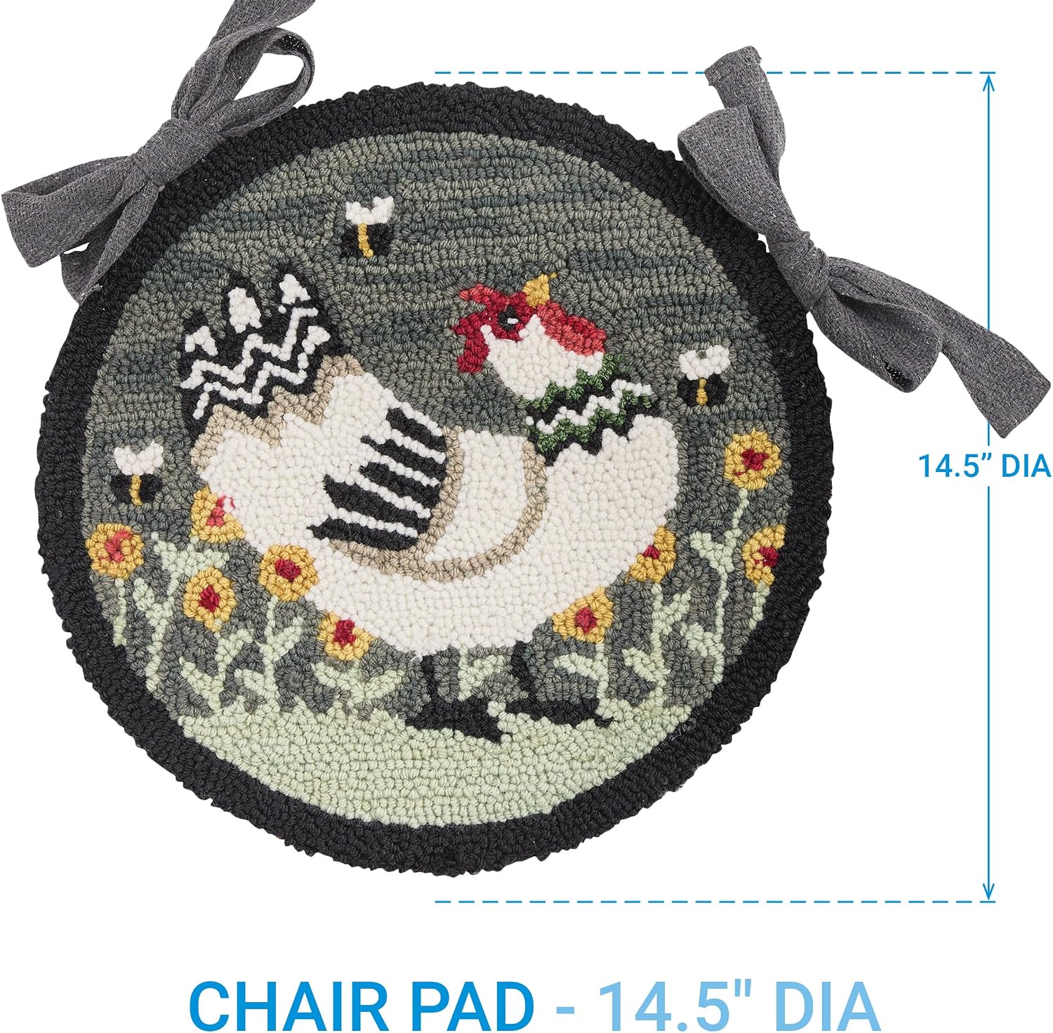 Park Designs My Little White Hen Hooked Chair Pad, Woven Farmhouse Style Seat Cover, Garden Farm Animal Print Seat Accessory