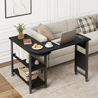 Towallmark 360° Free Rotating Sofa Side Table, End Table with Charging Station on 6 Lockable Swivel Wheels, Movable Bedside Nightstand with Storage Bag for Living Room, Bedroom, Sofa Side Desk