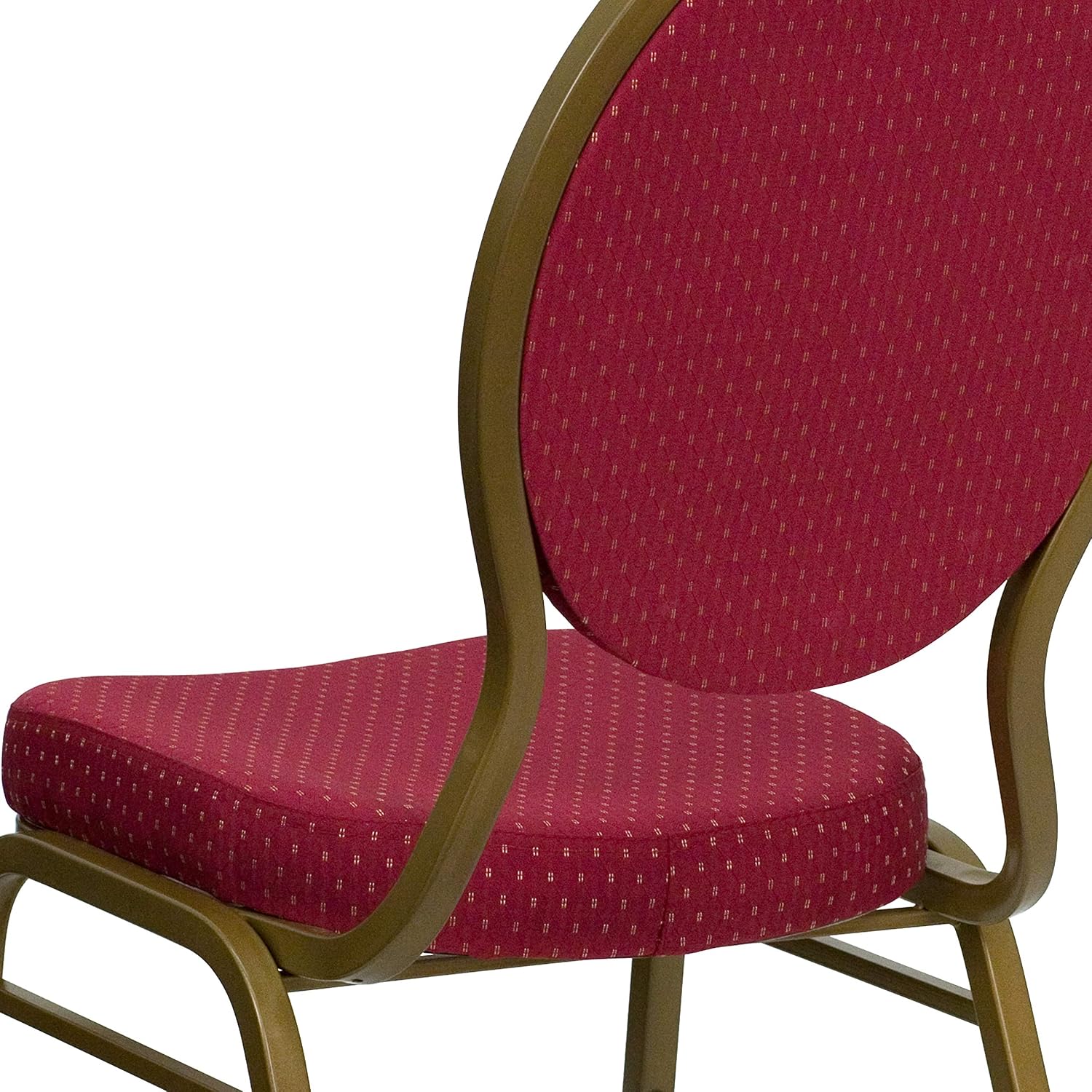 EMMA + OLIVER Teardrop Back Banquet Chair, Burgundy Patterned Fabric/Gold Frame