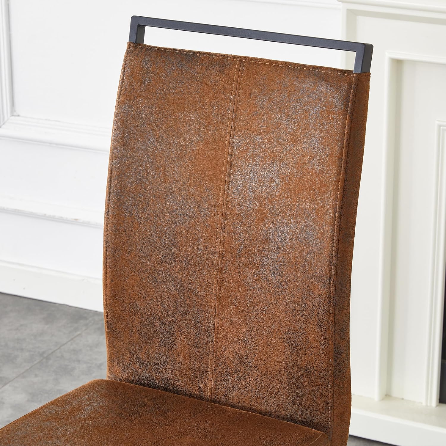 Baysitone Modern Dining Chairs Set of 6, Side Dining Room Chairs, High Back Kitchen Chairs with Suede Fabric Padded Seat for Dining Room,Kitchen, Living Room Brown