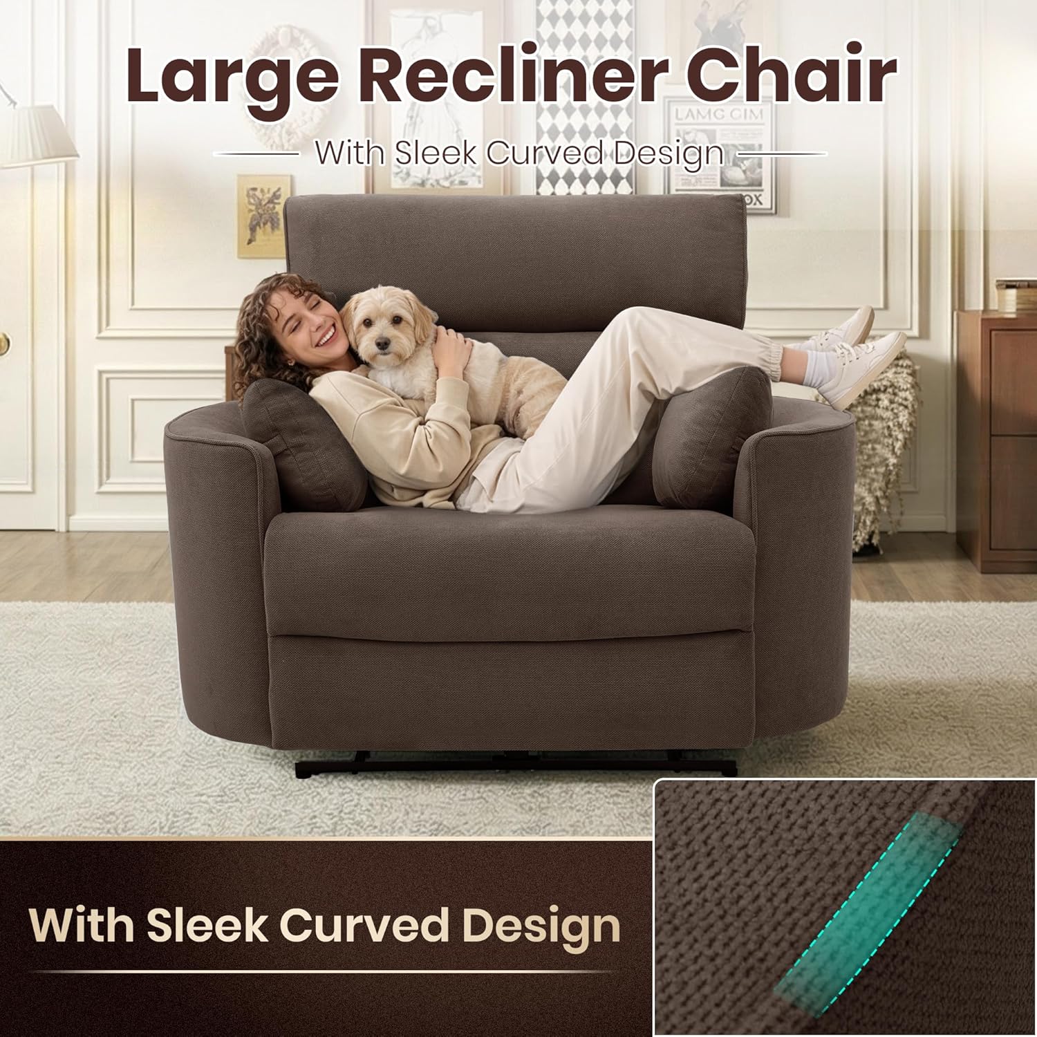 450lbs Oversized Power Recliner Chair, 52" Extra Wide Electric Chair for Big and Tall Adults, Linen Fabric Single Sofa with USB & Type-C Ports, 2 Pillows, Cloud Comfort for Living Room