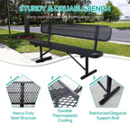 4FT Heavy Duty Metal Park Bench for Outside, Thermoplastic-Coated Weatherproof Outdoor Bench with Backrest & Portable Frame, Commercial Benches for Shopping Mall, Store, Park, Patio, Porch, Black