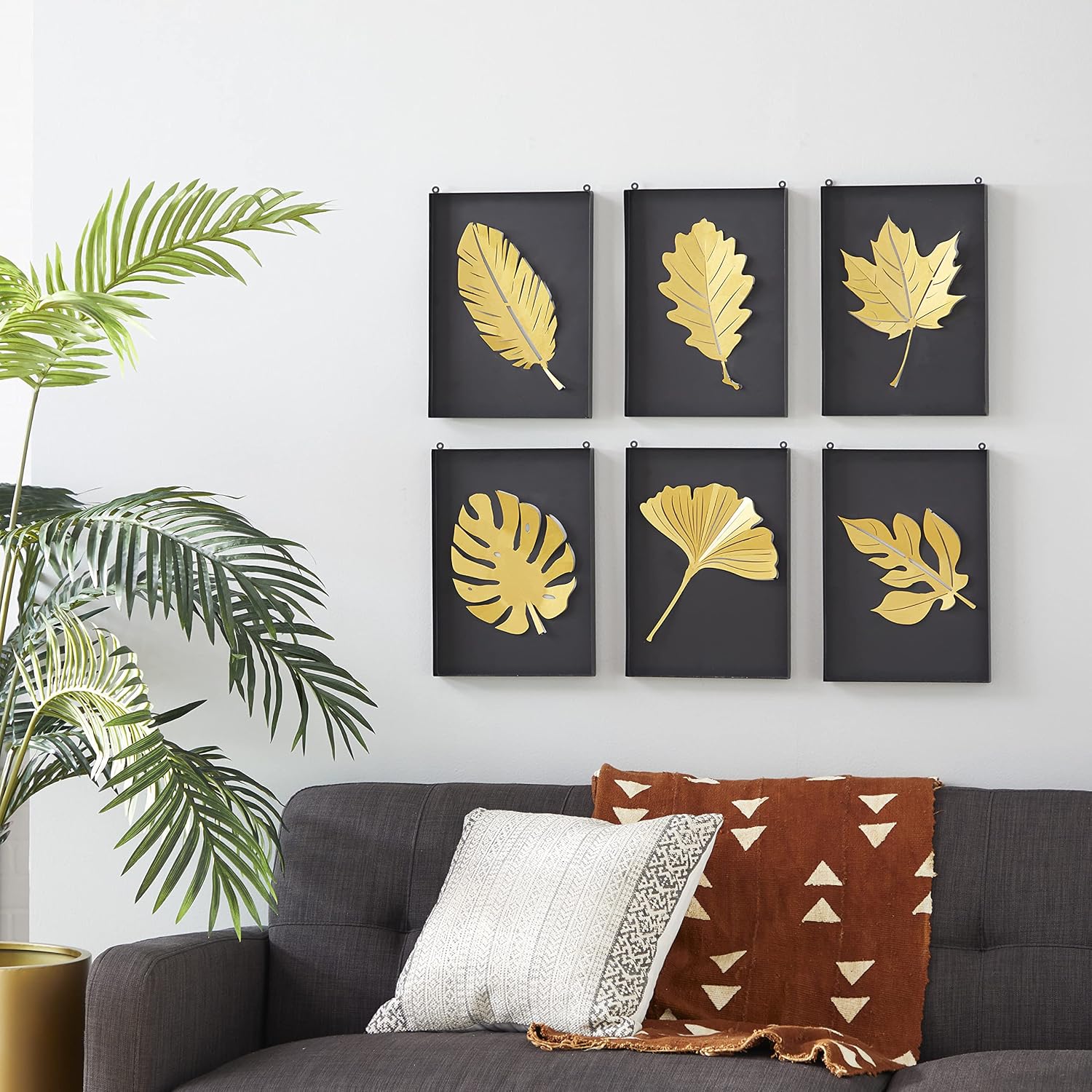 Deco 79 Metal Leaf Wall Decor, Set of 6 10"W, 15"H, Black