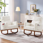 Yaheetech Upholstered Rocking Chair, Boucle Nursery Glider Chair with Side Pocket, Modern Rocking Accent Armchair with High Back and Rubber Wood Legs for Living Room Bedroom Nursery, 2 Pcs, Ivory