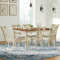 AMERLIFE 7-Piece Farmhouse Dining Table Set for 6, 60" Solid Wood Kitchen Table with 6 Upholstered Chairs, Space-Saving Rustic Dining Set for Dining Room, Kitchen, Small Apartment, Rustic Cream