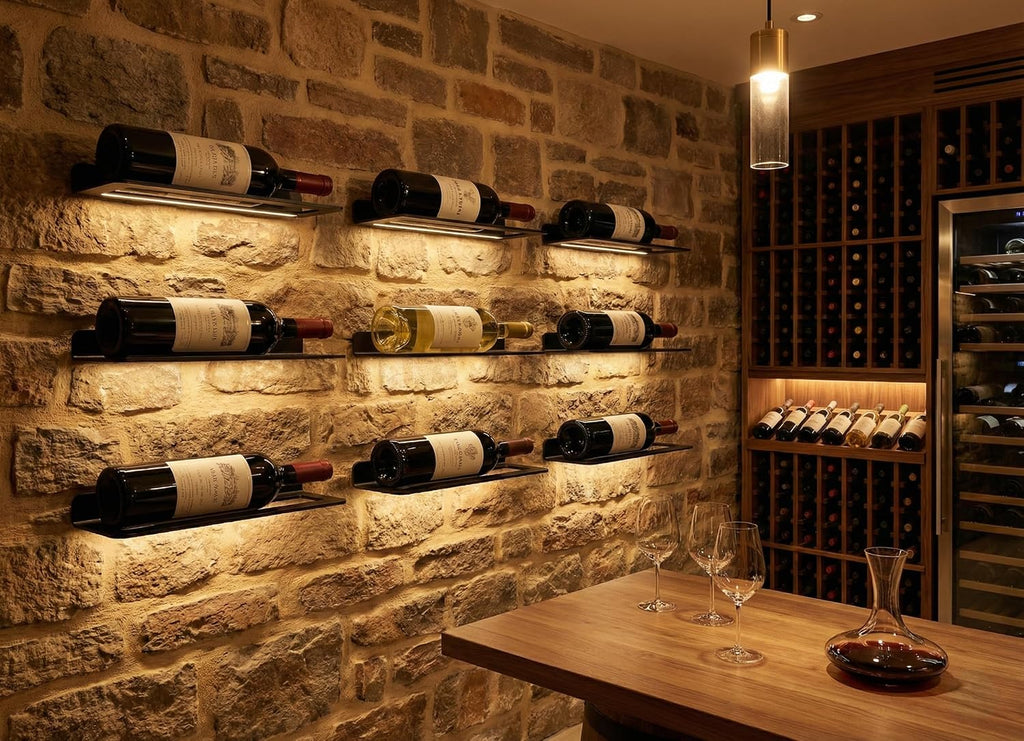 Wall Mounted Metal Wine Rack Single Bottle Holder, 13.4" x 3.3" (34 x 8.5 cm) Modern Floating Wine Display, Space-Saving Black Steel Wine Bottle Shelf for Kitchen, Bar & Dining Room