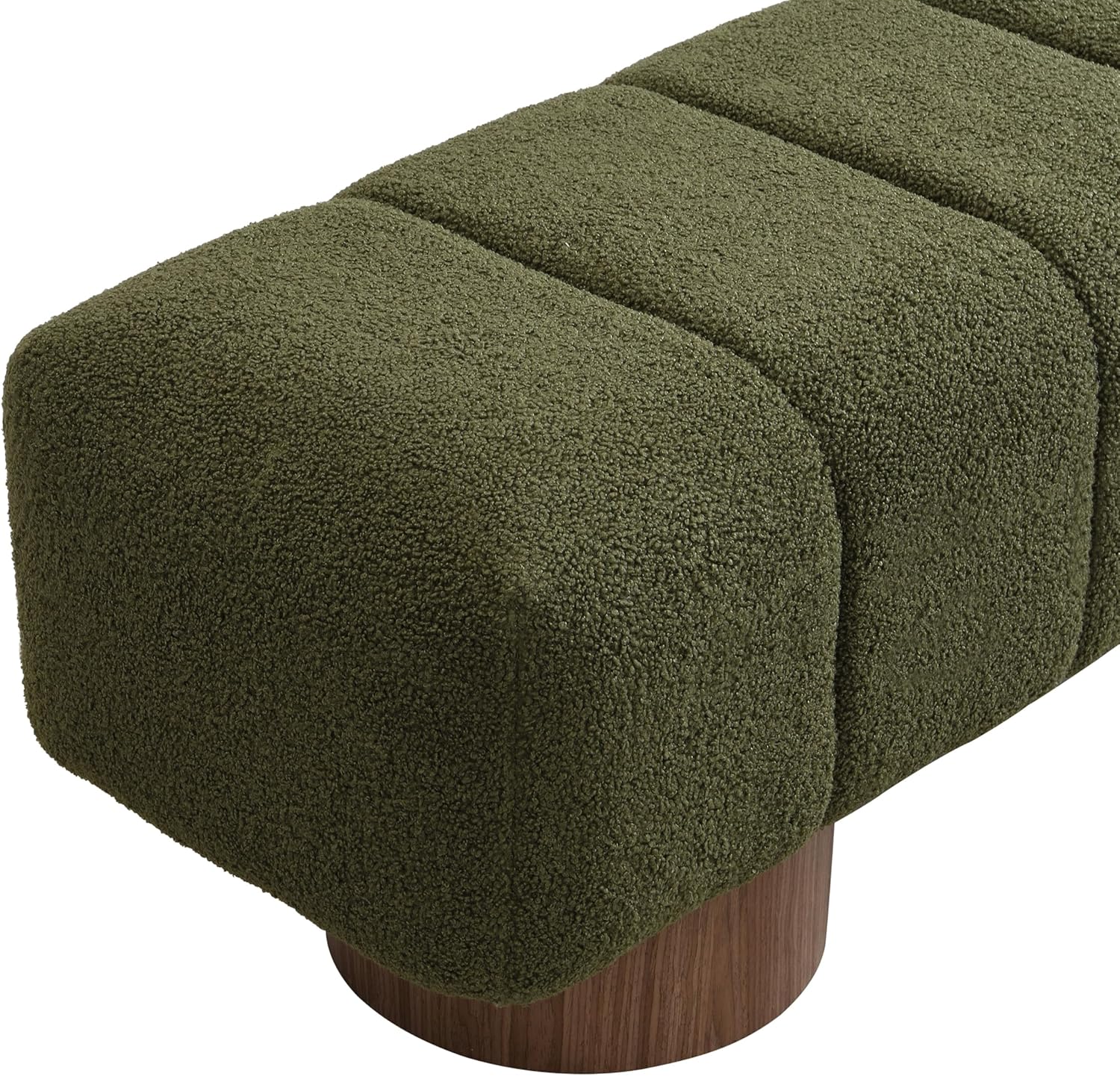 Merax 64" Upholstered Boucle Dining Bench Entryway End of Bed Ottoman Bench for Living Room Bedroom Dining Room, Wood Leg, Bear 300 LBS, No-Assembly (Green)