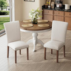 COLAMY Upholstered Parsons Dining Chairs Set of 2, Fabric Dining Room Kitchen Side Chair with Nailhead Trim and Wood Legs - Beige