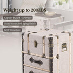 Aoikax Vintage Storage Chest with Buckle Hinged Top, Linen Accent End Side Table for Living Room, Office, Bedroom, Rectangle, Beige
