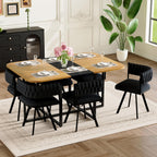 dining room table set for 6, 7-Piece Modern Kitchen & Living Room Set, 59" Space-Saving Two-Tone Wood Grain Rectangular Table with 6 PU Leather Chairs, Metal Frame for Apartment & Small Spaces