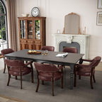 LEEMTORIG Set of 8 Faux Leather Dining Chairs with Arms, Supportive Back, Espresso Legs & Dark Wine Red PU CY-NX173-318WR
