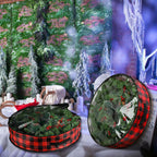 Kingdder 4 Pcs Christmas Wreath Storage Bags 30 Inch Xmas Garland Container Case with Clear Window Handles Zipper Black and Red Buffalo Plaid Wreath Box for Holiday Seasonal Storage