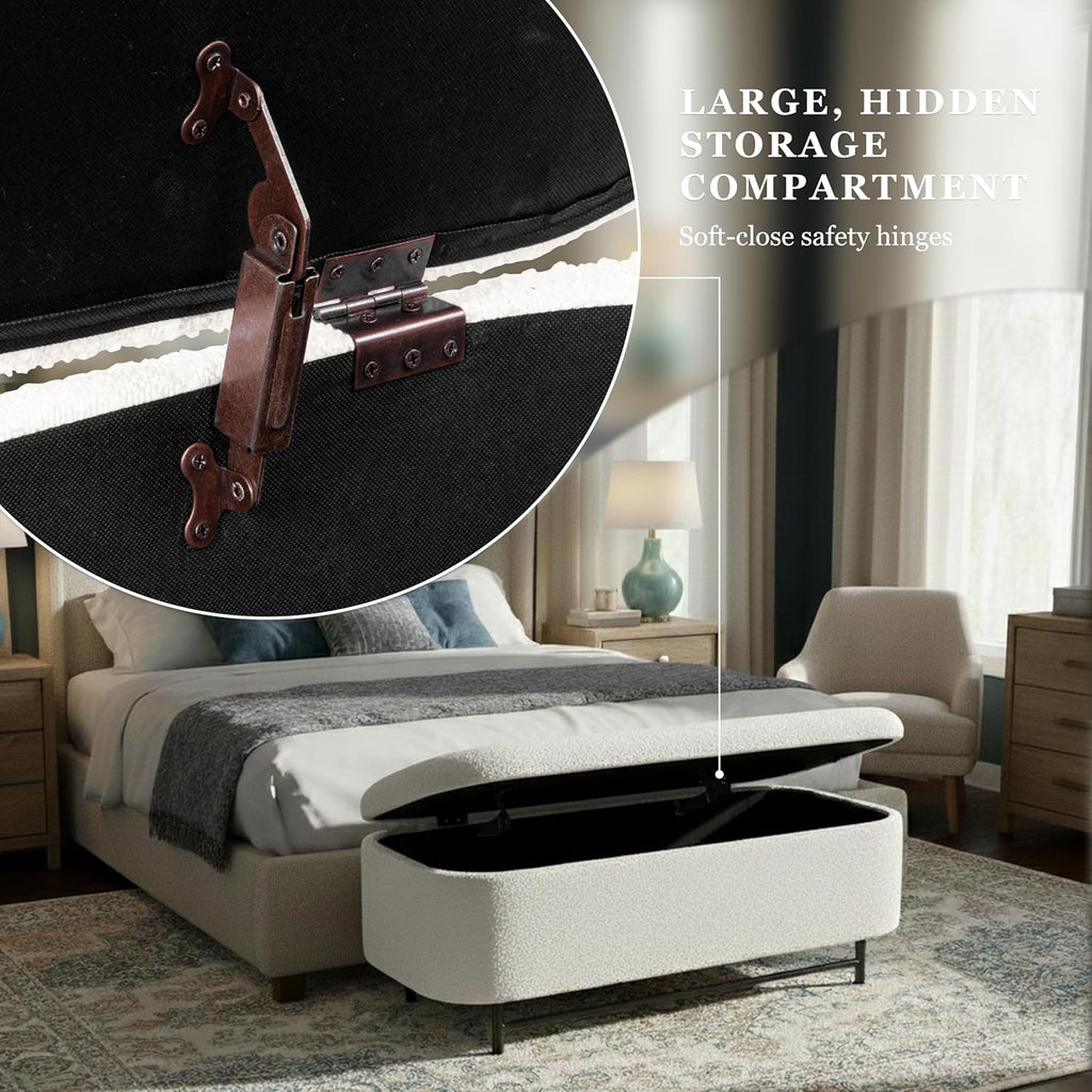 HomePop 46" Ellipse Storage Bench with Metal Legs - Cream Boucle