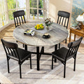 AWQM Round Dining Table Set for 4, Wood Circle Kitchen Table and Chairs Set for 4, Modern Dining Room Sets with 4 Faux Leather Chairs, Round Dinner Table for Small Space, Grey
