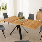 HIPIHOM Extendable Dining Table Set for 6 People, 47.2''-63'' MDF Kitchen Table with 6 Upholstered Chairs, Metal Legs for Dining Room, Kitchen, Apartment(Oak Table+6 Grey Chairs)