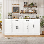 BOTLOG 71” Large Buffet Cabinet with Storage, Sideboard Buffet Cabinet with Adjustable Shelves and 6 Soft-Close Doors, Wood Coffee Bar Console Table for Kitchen, Dining Room, White