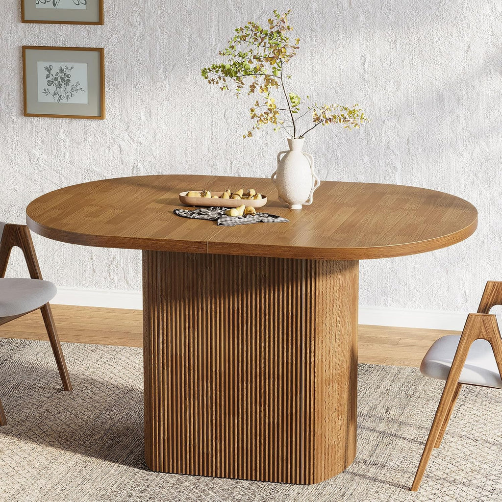 Tribesigns 47.24" Oval Dining Table, Rustic Wooden Kitchen Table with Wooden Base for 4, Small Farmhouse Dinner Table for Home Dining Room, Kitchen, Living Room, Brown