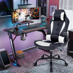 Cheap Video Game Chair, PC Gaming Chair Ergonomic Computer Game Chair with Headrest and Lumbar Support Adjustable Armrest PU Leather High Back Racing Swivel Office Chair for Adults Kids White