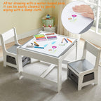 GTOLV Kids Table and Chair Set, 3 in 1 Wooden Activity Table with Storage Drawer for Toddlers Drawing, Reading, Crafts, 2 in 1 Detachable Tabletop Table Set for Nursery, Playroom (Gray)