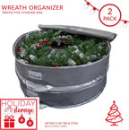 Simplify 24 Inch Wreath Bags | 2 Pack | Christmas Storage | Holiday Decorations | Round Zippered Bag | Protects Wreathes | Durable Material | Collapsible | Grey