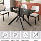 Modern Black Glass Dining Table Set for 6, Glass Kitchen Table and Chairs Set of 6, 7 Piece Dining Table Set with 51" Rectangle Dinner Tables and 6 PU Leather Dining Chairs