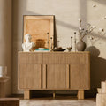 47" Wide Sideboard Buffet Cabinet with Storage, Modern Buffet with 3 Drawers and 3 Doors, Storage Cabinet with 2 Reinforced Legs for Kitchen, Living Room, Natural Oak