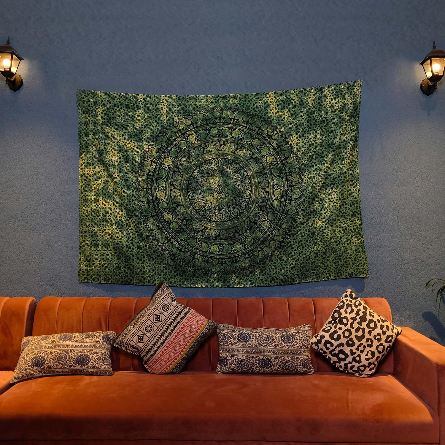Craft Trade Indian Cotton Mandala Wall Hanging Tapestry for Aesthetic Boho Hippie Living Room, Meditation & Bedroom Décor - Green - 54x84 Inches
