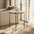 24/7 Shop at Home Aureum Modern 22-inch Round Marble Top End Table with X-Brace, Hammered Dark Bronze Metal Frame for Living Room, Office, White