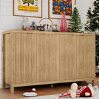 Real Relax Fluted Sideboard Buffet Cabinet with Storage, 55" Modern Sideboard Credenza Cabinet with 4 Doors, Coffee Bar Buffet Table for Dining Room, Kitchen, and Living Room, 55"x15.4"x32.8", Oak