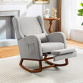 Nursery Rocking Chair with Footrest, Glider Rocking Nursing Chair Indoor, Upholstered Accent Nursery Glider Chair Rubber Wood Legs for Baby Nurser, Bedroom, Living Room, Light Gray