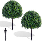 24.8 Inch Artificial Boxwood Trees, 2 Sets Faux Boxwood Topiary with Spikes, Pot Filler Fake Shrubs Plants for Outdoor PlantersFront Porch Decor Round Topiary Bush Balls Home Garden Spring