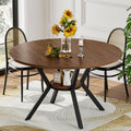 42" Round Dining Table for 4, Farmhouse Kitchen Table with Storage, Space Saving Circle Dinner Table, Rustic Wood Kitchen & Dining Room Tables with Metal Legs for Kitchen, Living Room, Dining Room