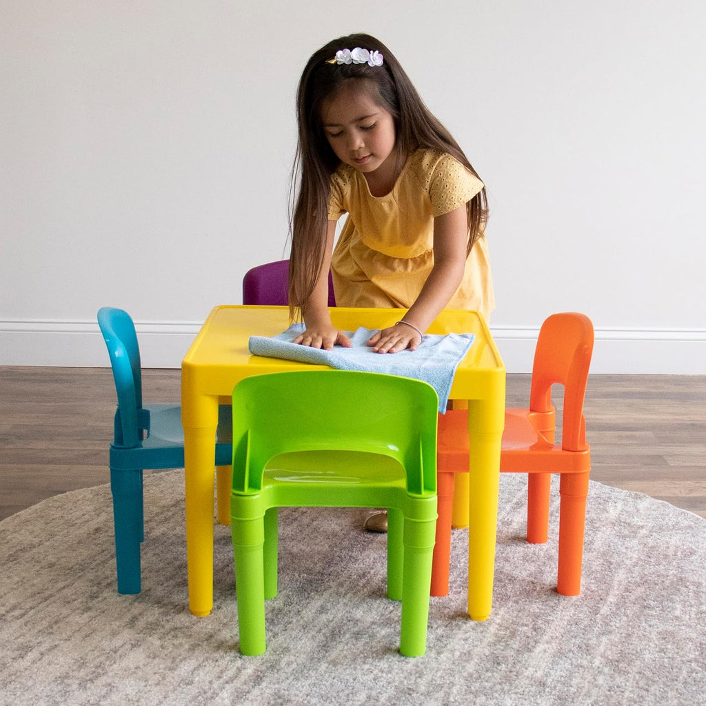 Humble Crew Toddler Table and Chair Set for Kids, Indoor Outdoor, Plastic | Lightweight 5 piece activity desk, easy to clean surface, great for crafts, snacks, and homework in any playroom or bedroom
