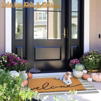 2 Pcs Summer Door Mat, Coco Coir Welcome Doormat with Black and White Striped Mats, Extra Thick & Non-Slip Backing for Farmhouse Front Porch Entryway, Seasonal Layered Porch Décor Floor Mat (Welcome)