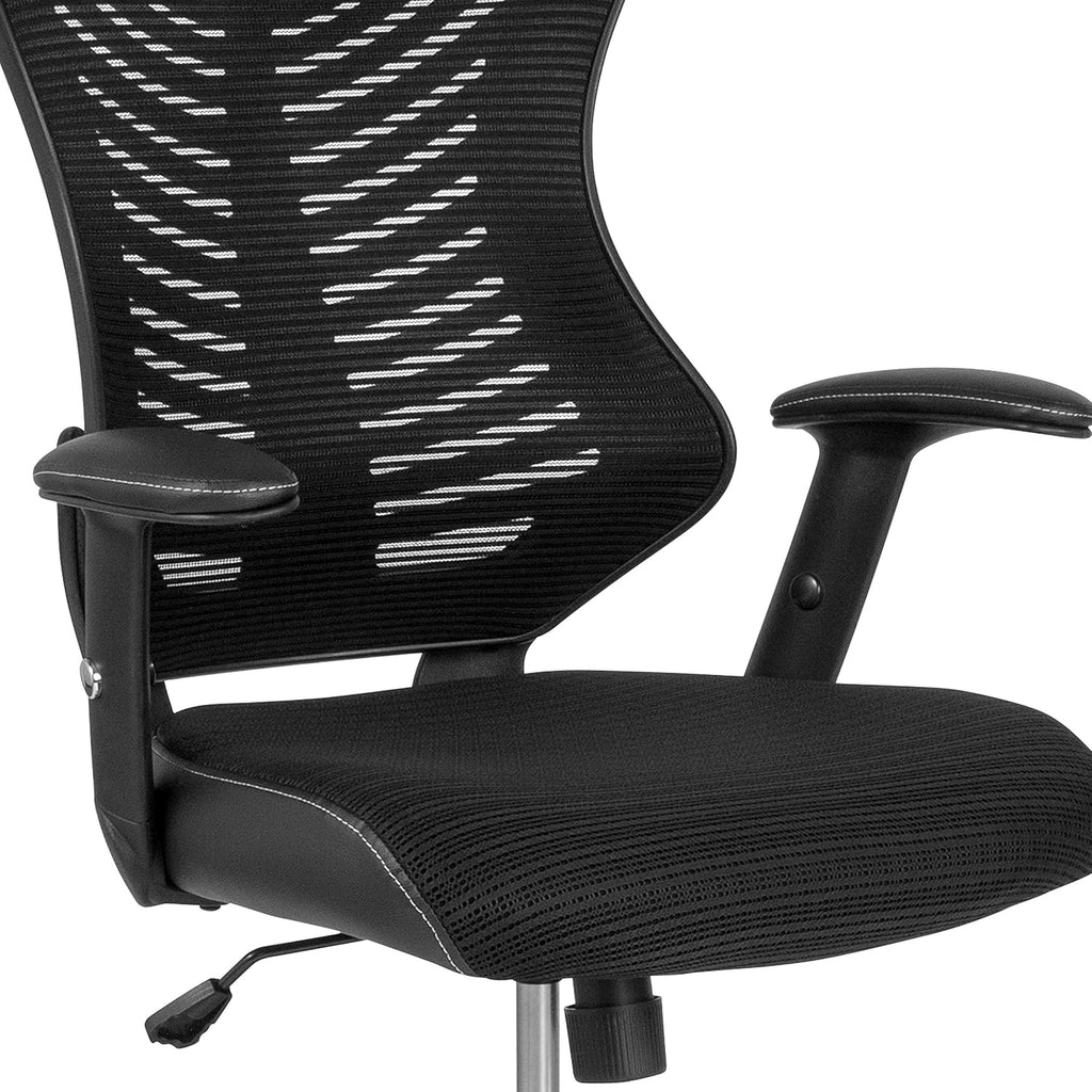 Flash Furniture Waylon High Back Designer Black Mesh Drafting Chair with LeatherSoft Sides and Adjustable Arms