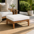 Merax Patio Outdoor Acacia Wood Ottoman, 27.56" Square Footrest with Water-Repellent Beige Cushion, Teak Finish Patio Ottoman Foot Stool for Backyard, Lawn, Balcony, Teak+ Beige