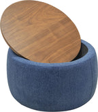 TTK Round Ottoman Coffee Table with Storage, 25.5" Large Circle Storage Ottoman with Tray, Modern Foot Stools Chenille Padded Bench Ottomans upholstered Coffee Tables for Living Room (Navy Blue)