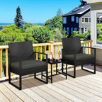 Yaheetech 3 Pieces Rattan Bistro Set, Indoor/Outdoor Wicker Patio Modern Conversation Furniture, 2 Chairs & Tempered Glass Coffee Table for Garden, Balcony, Backyard, Poolside, Black/Gray