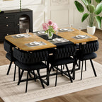 dining room table set for 6, 7-Piece Modern Kitchen & Living Room Set, 59" Space-Saving Two-Tone Wood Grain Rectangular Table with 6 PU Leather Chairs, Metal Frame for Apartment & Small Spaces