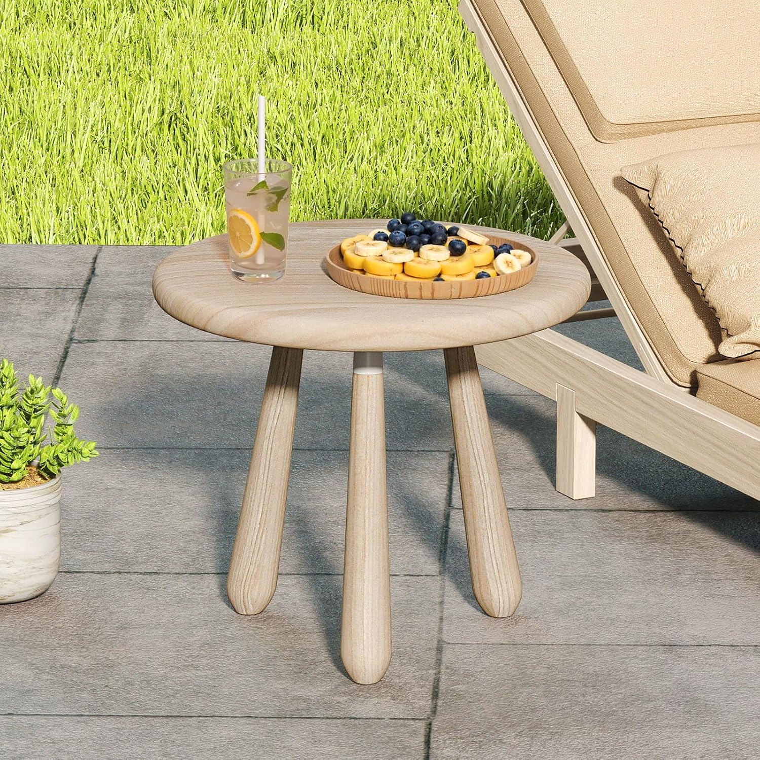Tangkula Mahogany Wood Side Table, 18” Round Small Accent End Table with Thickened Board & Solid Wood Support Legs, for Bedroom, Porch, Balcony, Natural