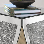 Mirrored End Table Modern Inverted Triangular Side Table with Crystal Design Decorative Glass Accent Small Coffee Table Bedside Table for Home Decoration Crystal Diamond Bed Night Stand