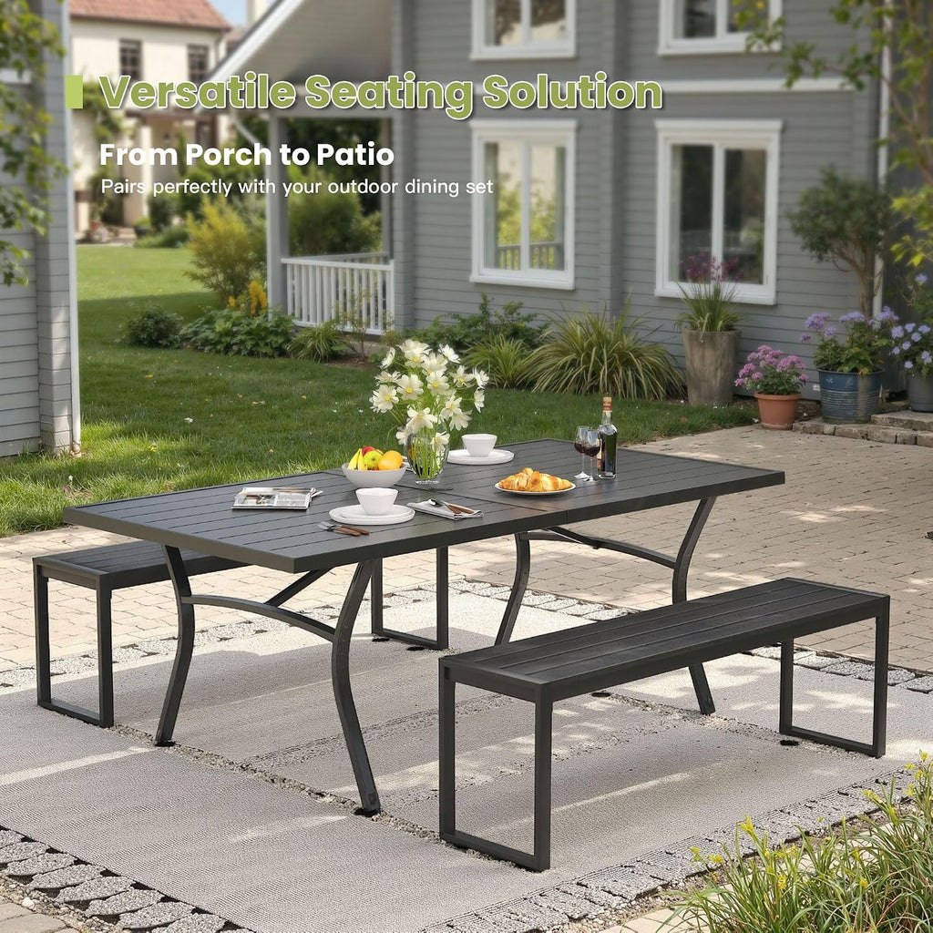 53" Outdoor Bench, Patio Backless Garden Bench with Metal Frame for Porch, Entryway, Lawn, Backyard, Black