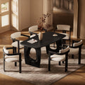 Morden Fort Modern Dining Table Set for 6, 68'' Rectangle Dining Table with 6 Chairs with Arms, Kitchen Table with Pedestal Base, Dinner Table for Dining Room, Kitchen, Living Room (Black)