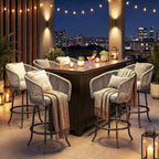 YITAHOME 27" Bar Stools Set of 6 with Arms & Cushions, 360° Swivel Outdoor Bar Stools, All Weather Counter Height Bar Stools Set of 6 with Curved Back for Backyard, Kitchen Island, Dining Room, Gray