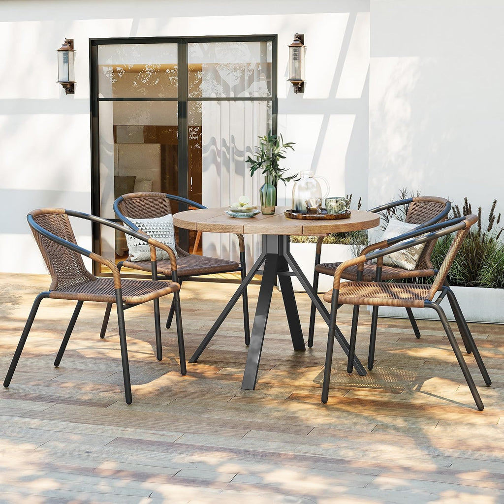 Amopatio Outdoor Dining Chairs Set of 4, Stackable Outdoor Patio Chairs, Rattan Wicker Patio Chairs Set of 4, for Porch, Deck, Garden, Poolside, Yard, Bistro, Restaurant, Brown